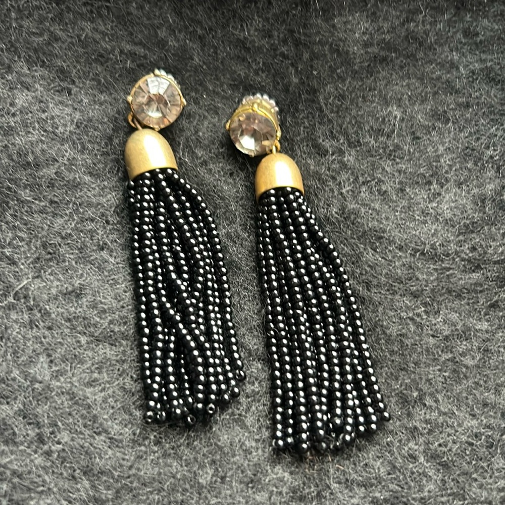 J. Crew Black Beaded Tassel Earrings with Gold Accents